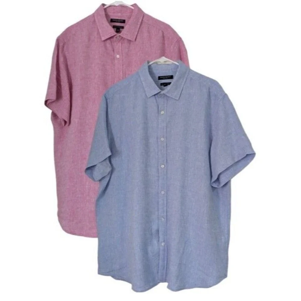 Banana Republic Button S/S Shirt Mens XL Pink Blue Linen Lightweight LOT OF 2